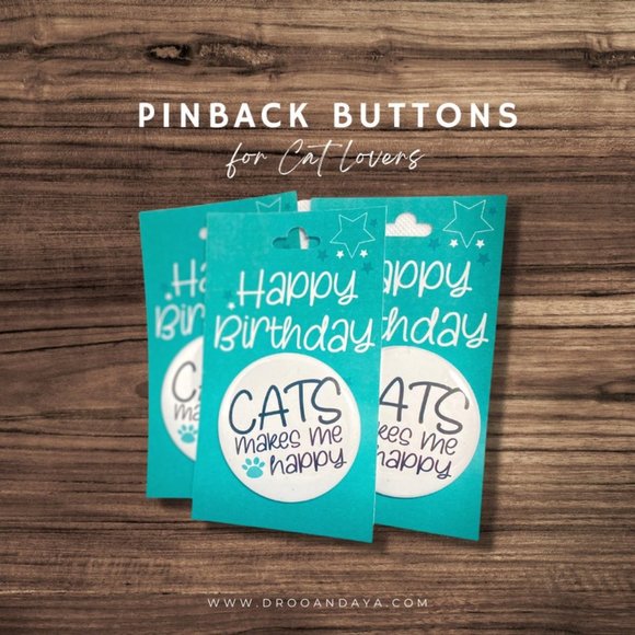 Birthday Pinback Button Gift for Cat Lovers, Birthday Pinback Buttons, - Picture 1 of 3